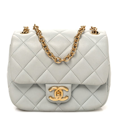 Chanel Lambskin Enamel Pearl Quilted Mini Charm Me Square Flap Light Blue 1 of 10