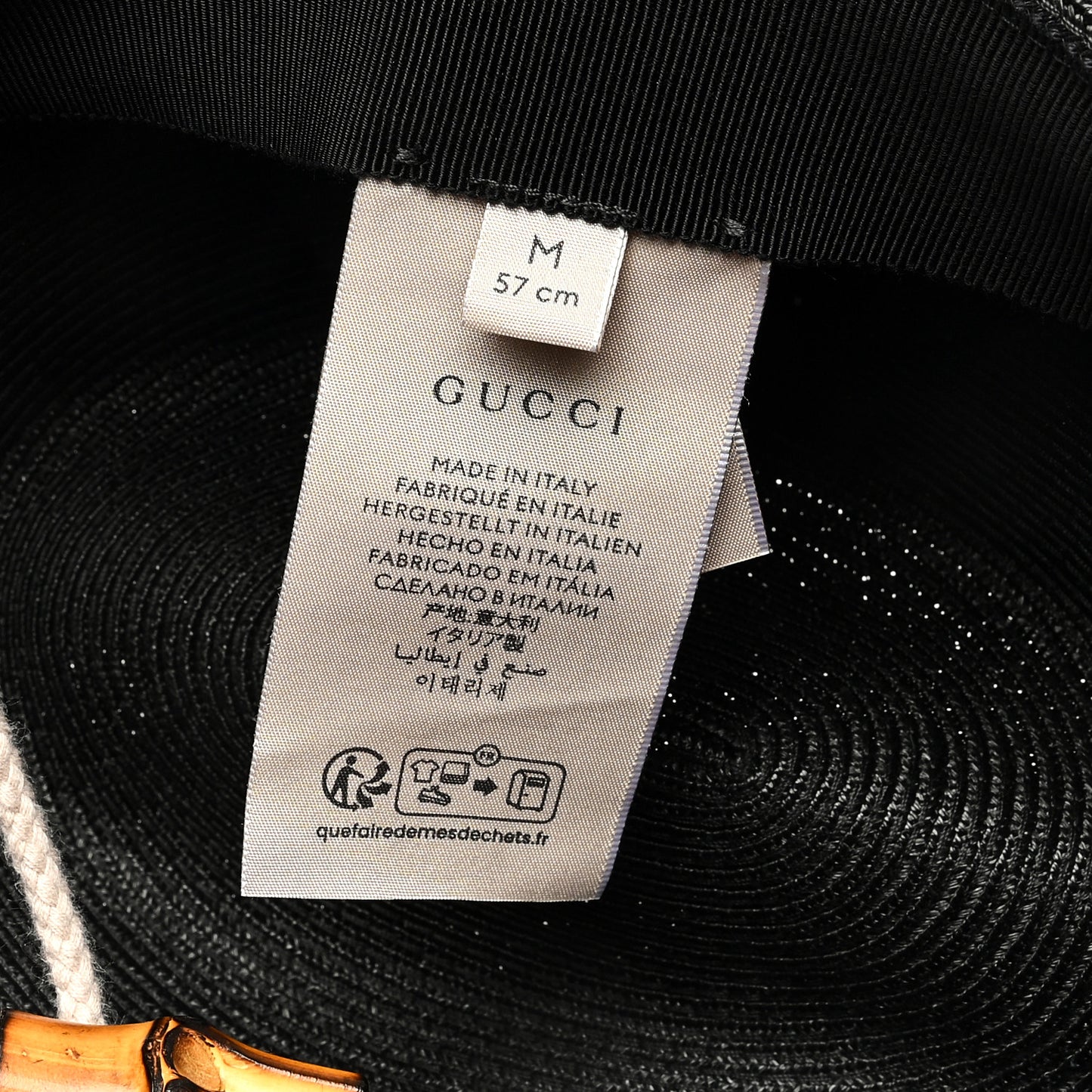 Raffia Bamboo GG Fedora Hat M Black