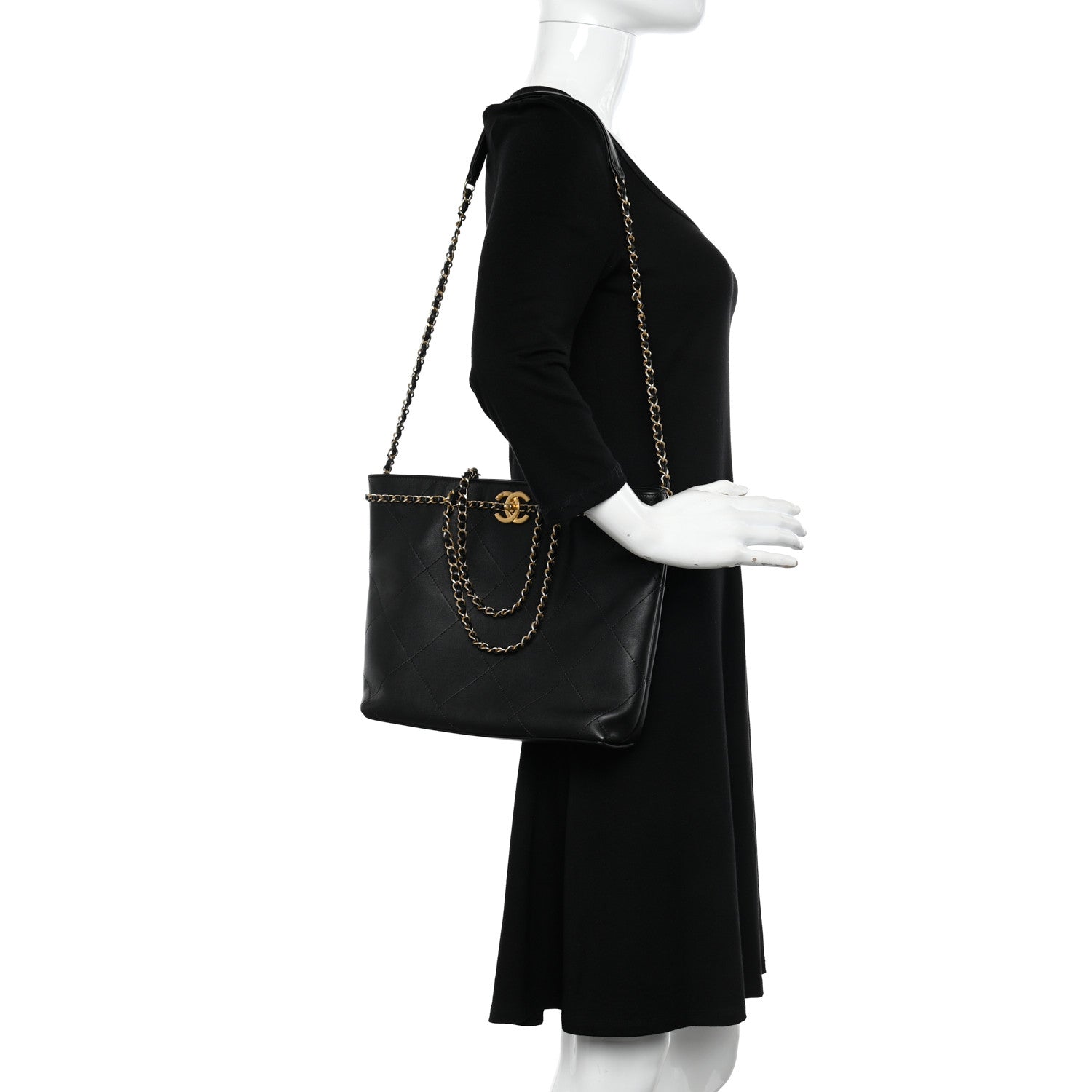 Chanel Calfskin Stitched Small Shopping Tote Black 2 of 10