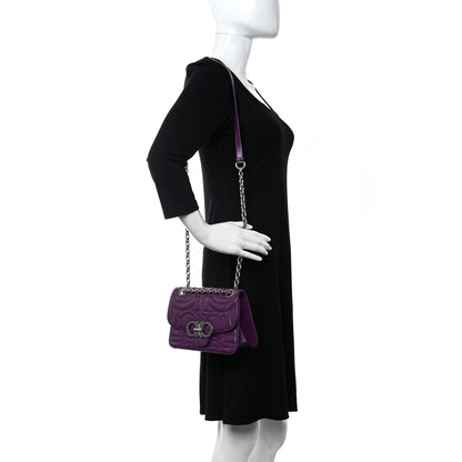 Salvatore Ferragamo Calfskin Quilted Gancini Small Flap Bag Purple 3 of 10