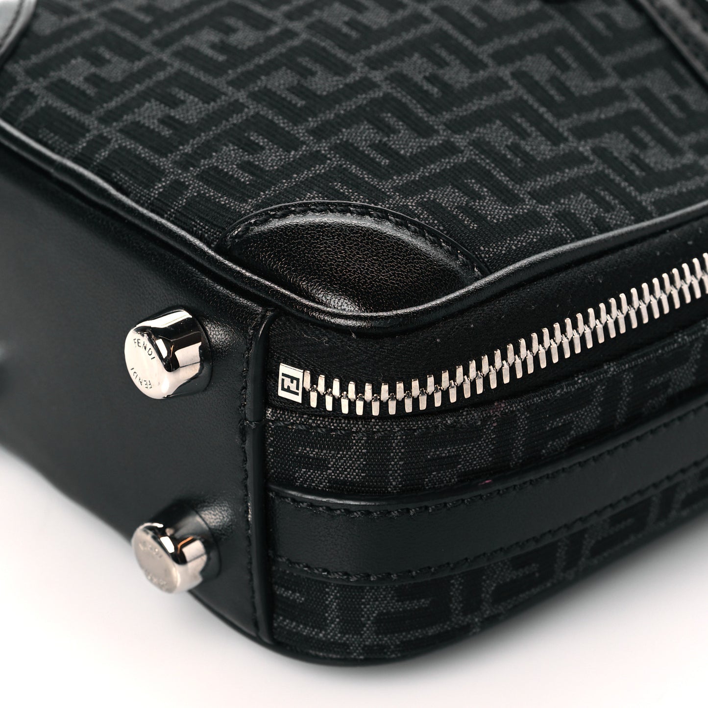 Recycled Fabric Jacquard Vitello Astro Micro FF Mini Trolley Bag Asfalto Black
