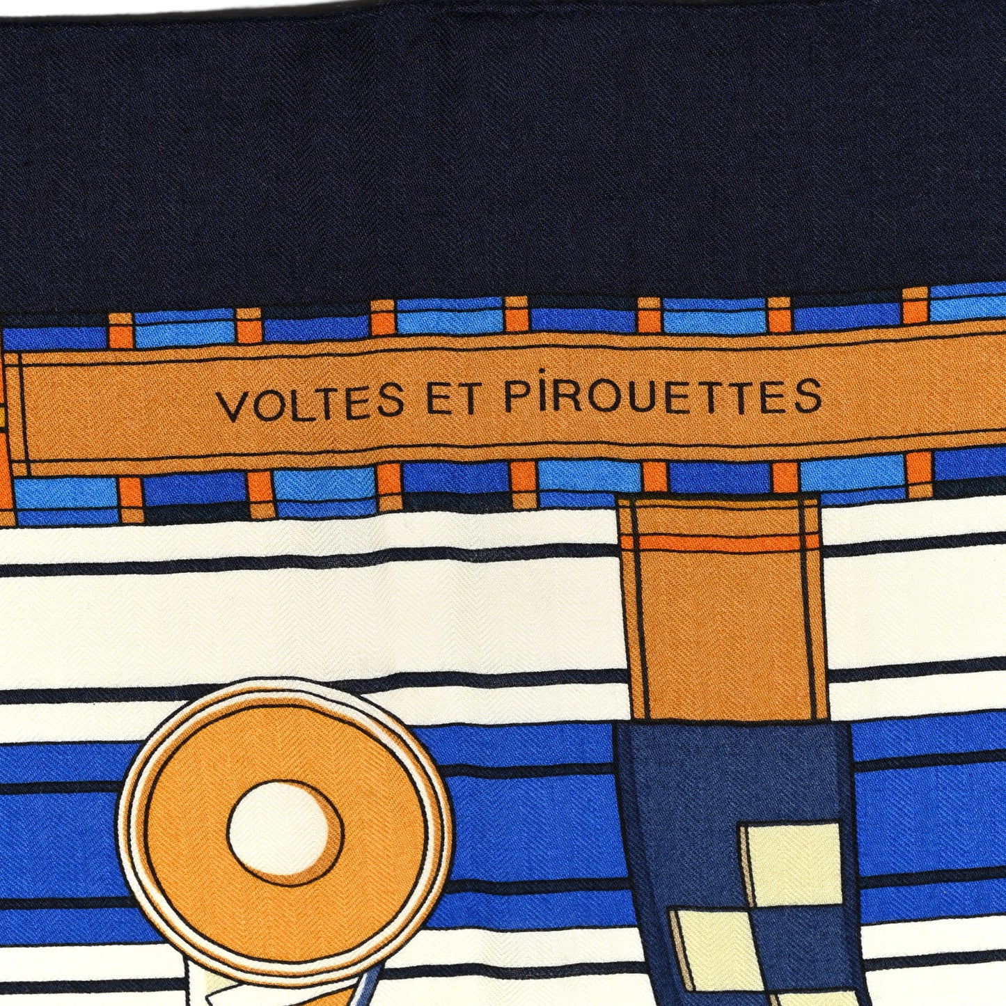 Cashmere Silk Voltes Et Pirouettes Shawl 140 Bleu Marine Gold White