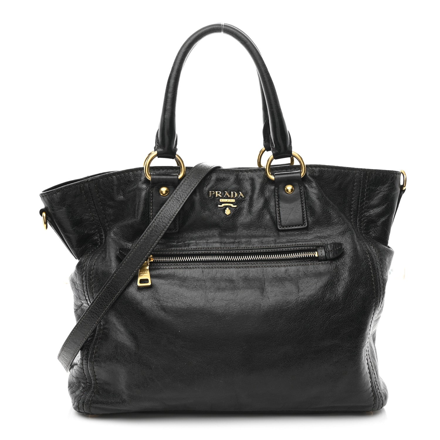 Prada Vitello Shine Shopping Satchel Dark Green 1 of 13