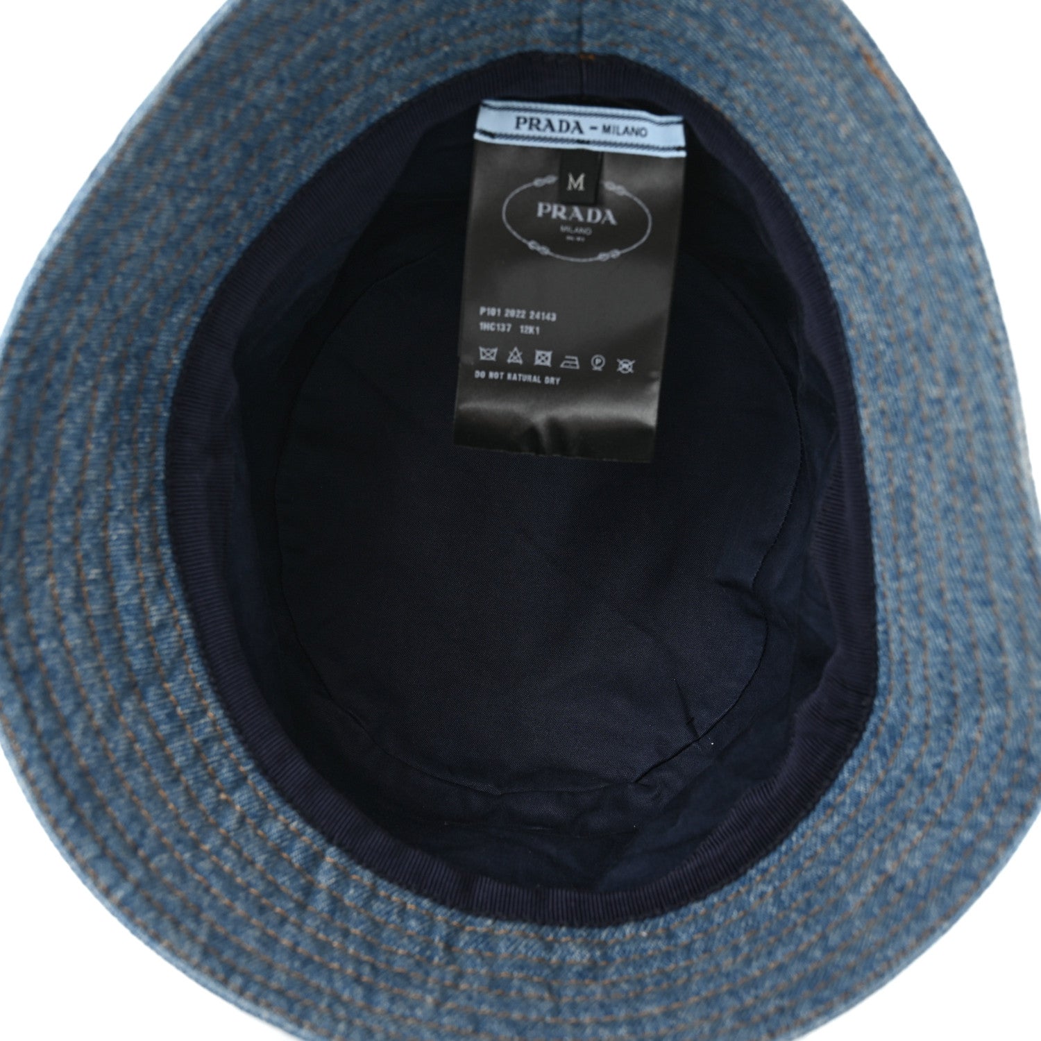 Prada Used Denim Metal Triangle Logo Womens Bucket Hat M Light Blue 7 of 8