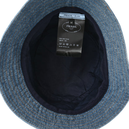 Prada Used Denim Metal Triangle Logo Womens Bucket Hat M Light Blue 7 of 8