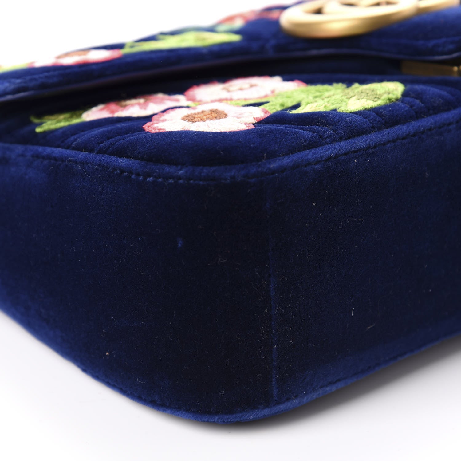 Gucci Velvet Matelasse Deer Embroidered Small GG Marmont Shoulder Bag Cobalt 7 of 10