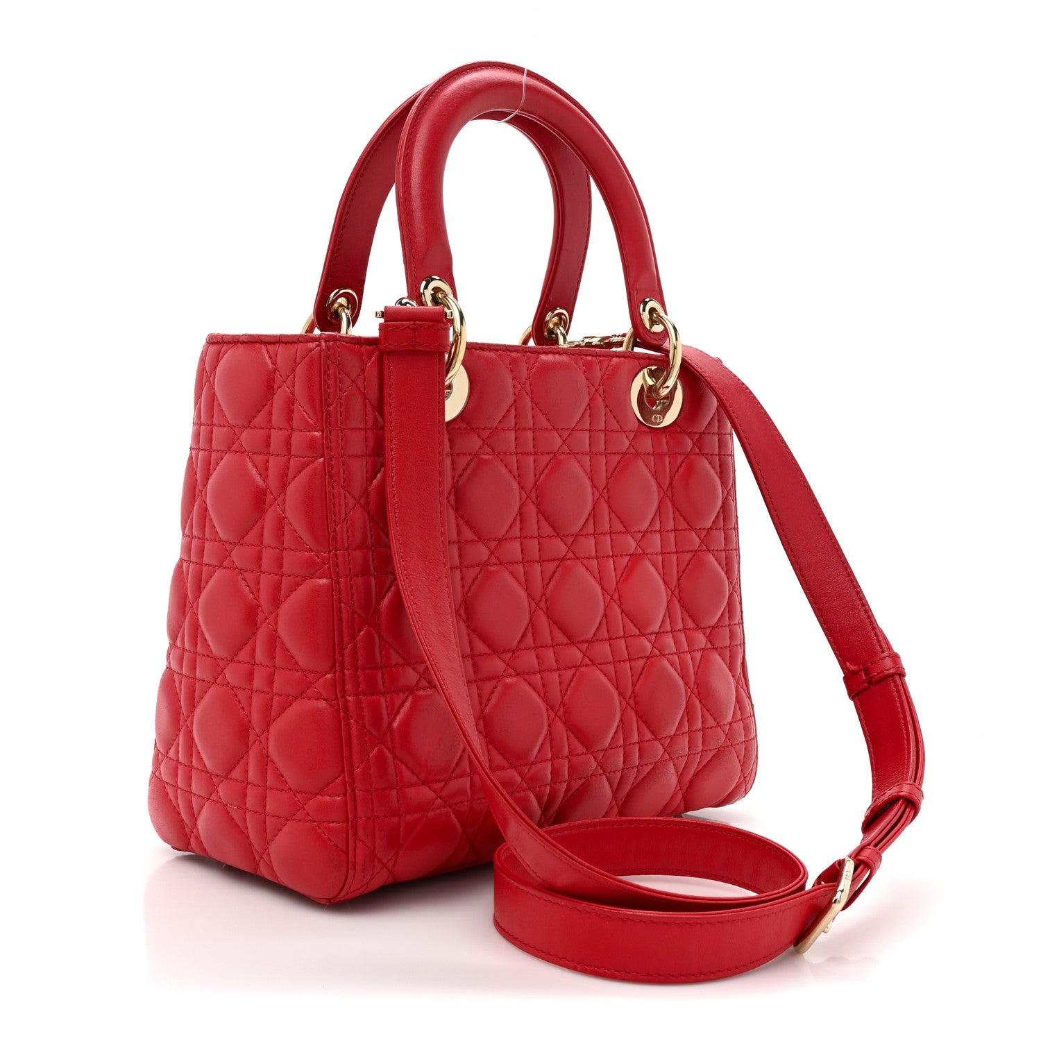 Christian Dior Lambskin Cannage Medium Lady Dior Red 3 of 14