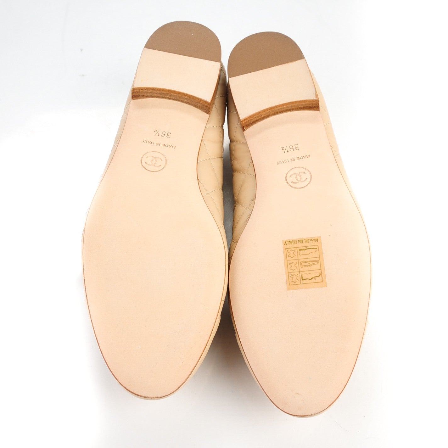 Calfskin Quilted CC Ballerina Flats 36.5 Beige