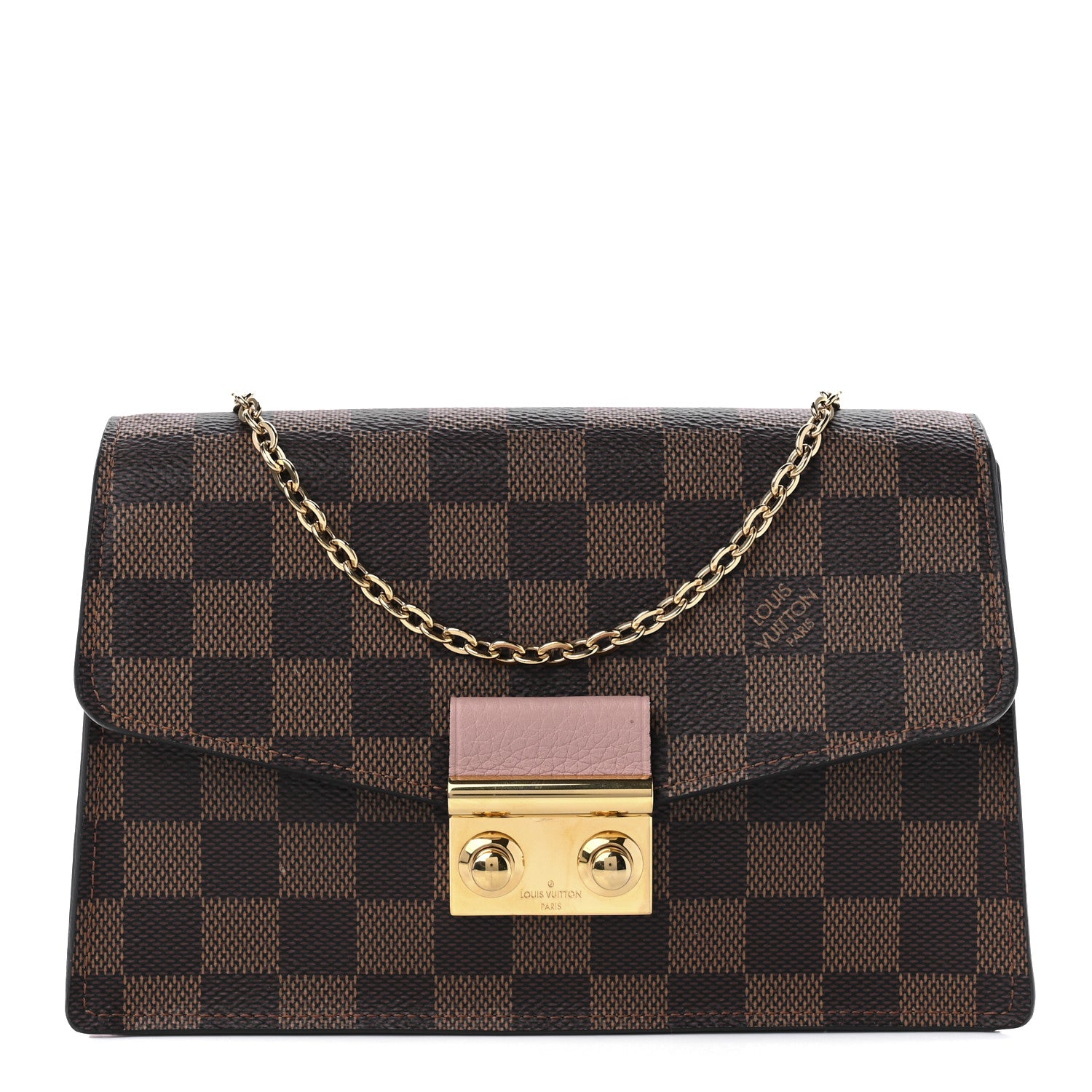 Louis Vuitton Damier Ebene Croisette Chain Wallet Rose Ballerine 1 of 9