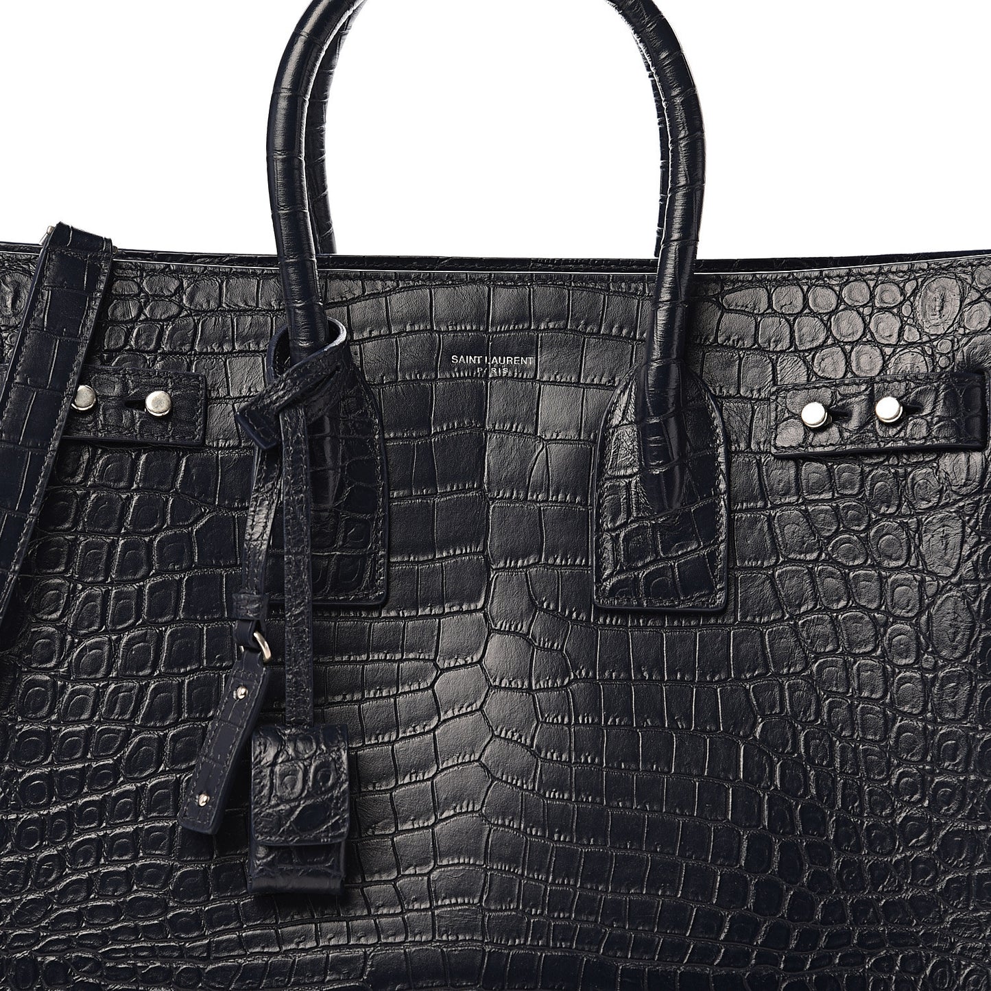 Calfskin Crocodile Embossed Small Supple Sac de Jour Navy