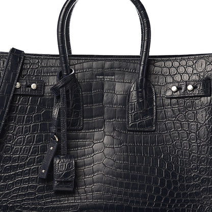 Saint Laurent Calfskin Crocodile Embossed Small Supple Sac de Jour Navy 8 of 8