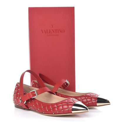 Valentino Garavani Lambskin Rockstud Spike Captoe Ballerina Flats 39 Rosso Gold 8 of 8