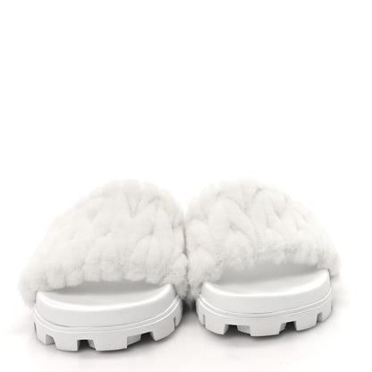 Miu Miu Shearling Matelasse Logo Slide Sandals 40 White 3 of 10