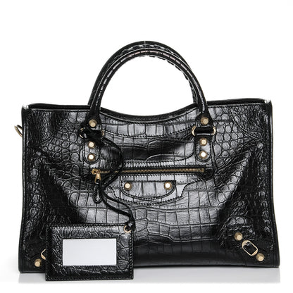 Balenciaga Calfskin Crocodile Embossed Giant 12 Gold Hardware City Black 1 of 6