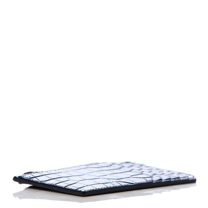 Saint Laurent Calfskin Crocodile Embossed 5 Fragments Zip Pouch Card Holder Blue Marine 4 of 8