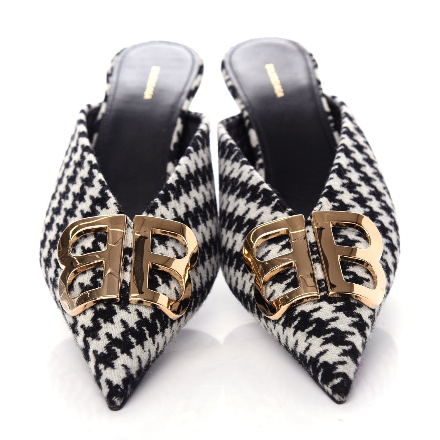 Balenciaga Stretch Tweed BB Houndstooth Pointed Toe Knife 40mm Mules 38 Black Ivory 5 of 12