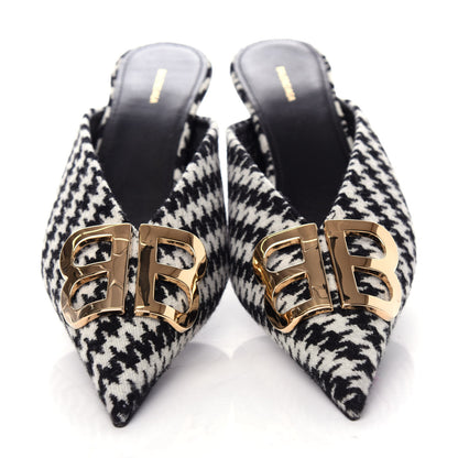Balenciaga Stretch Tweed BB Houndstooth Pointed Toe Knife 40mm Mules 38 Black Ivory 5 of 12