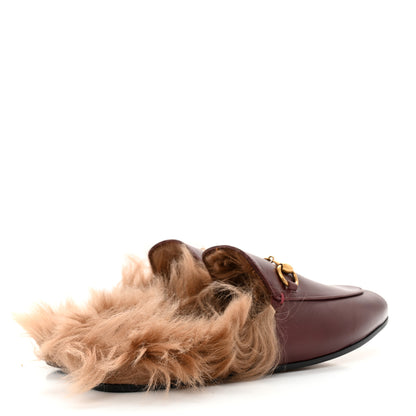 Gucci Malaga Kid Fur Womens Princetown Slippers 37 Vintage Bordeaux Naturale 4 of 10