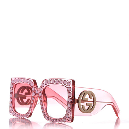 Gucci Acetate Crystal Oversize Sunglasses GG0145S Pink 1 of 7