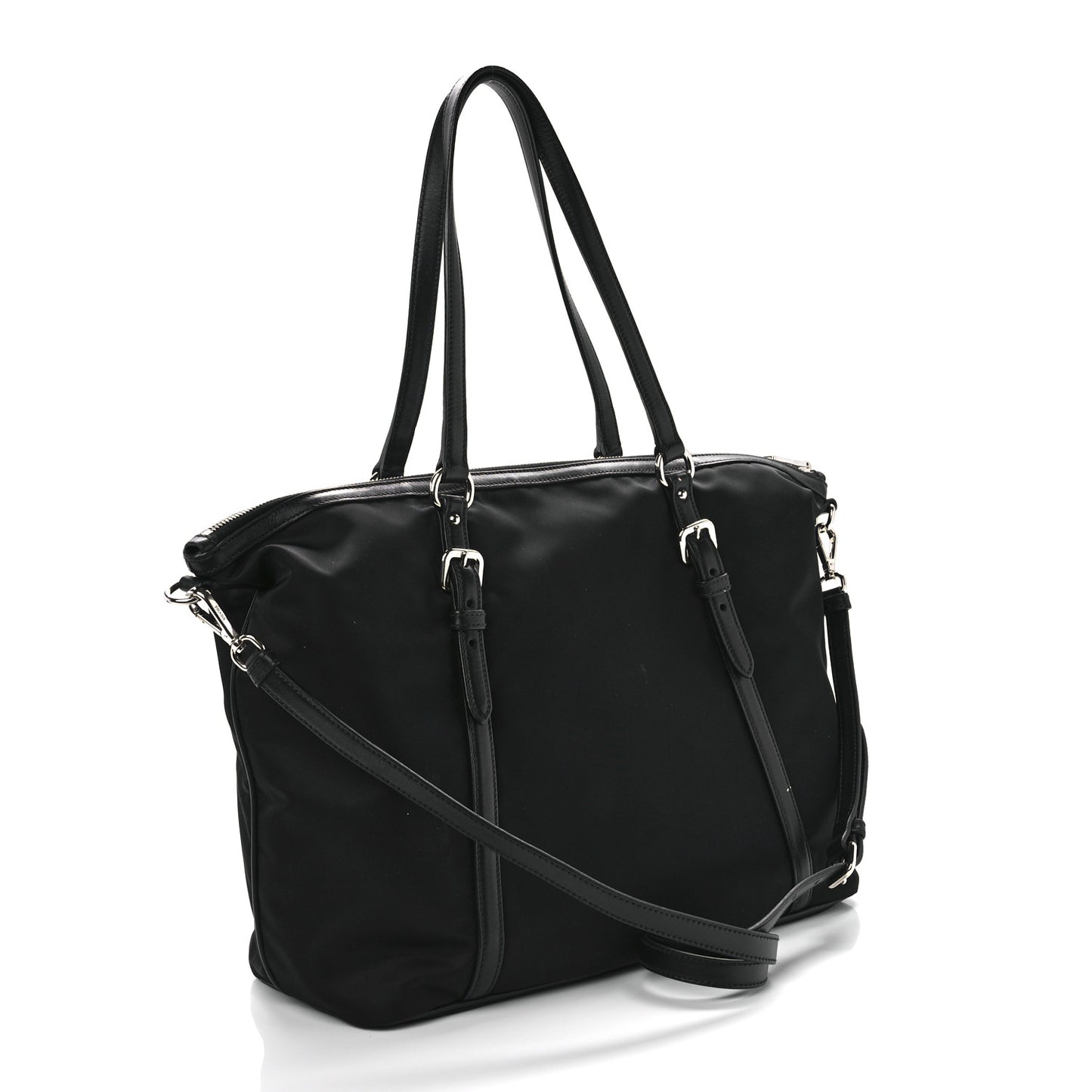 Tessuto Nylon Calfskin Shopping Tote Black