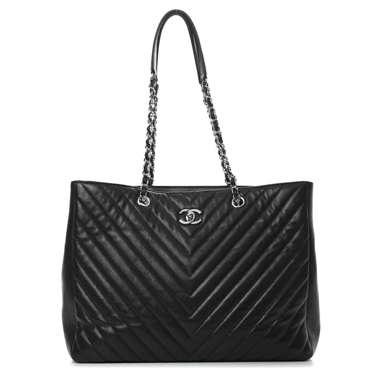 Chanel Caviar Chevron Quilted Large Shopping Tote Black 1 of 14