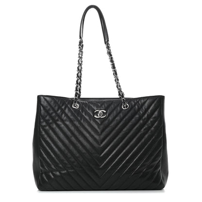 Chanel Caviar Chevron Quilted Large Shopping Tote Black 1 of 14