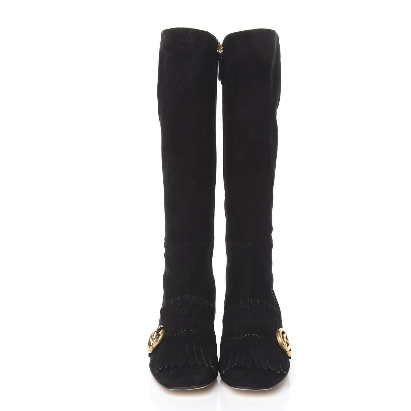 Kid Scamosciato Marmont Fringe Knee Boots 38.5 Black
