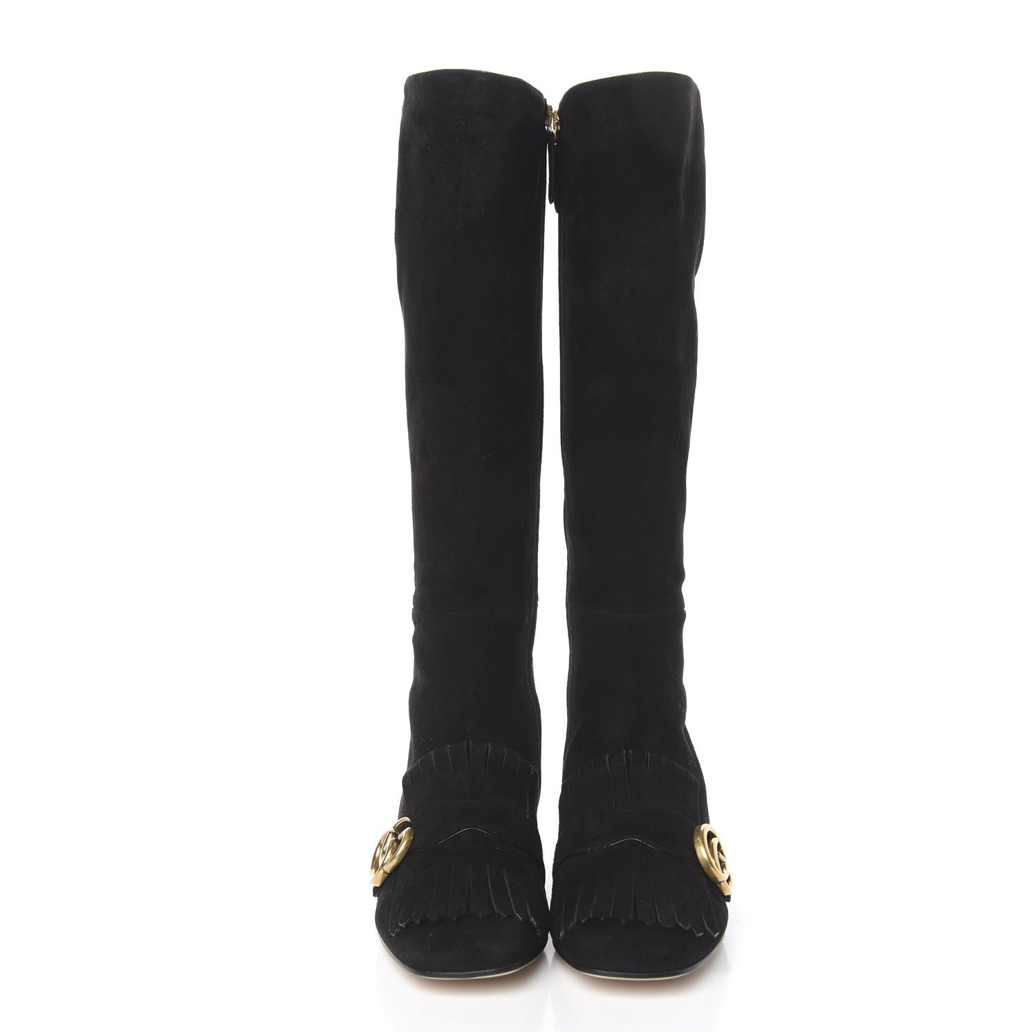 Gucci Kid Scamosciato Marmont Fringe Knee Boots 38.5 Black 2 of 7