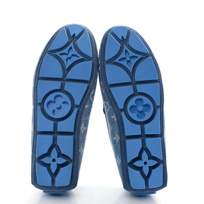 Louis Vuitton Monogram Denim Mens Driver Moccasin Loafers 8 Blue 6 of 10