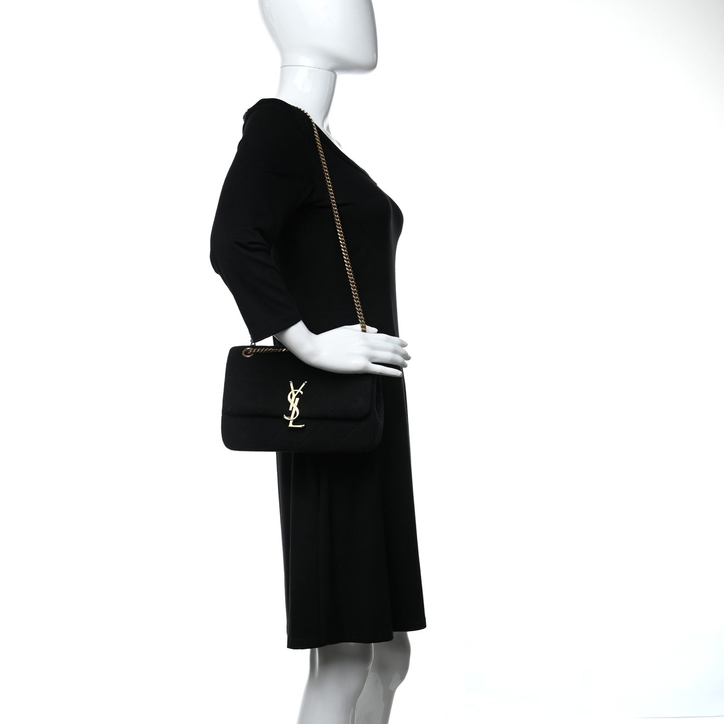 Jersey Wool Patchwork Monogram Medium Jamie Baguette Black