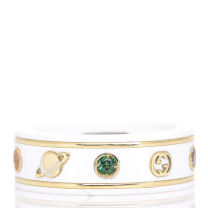 Gucci 18K Yellow Gold Ceramic Topaz Icon Band Ring 53 6.5 White 3 of 6