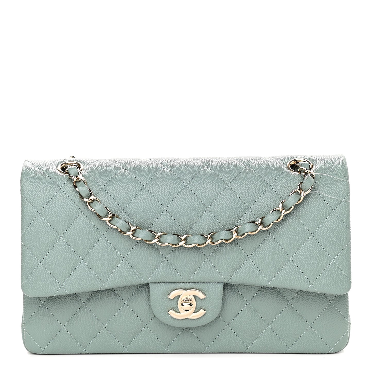 Caviar Quilted Medium Double Flap Dark Green