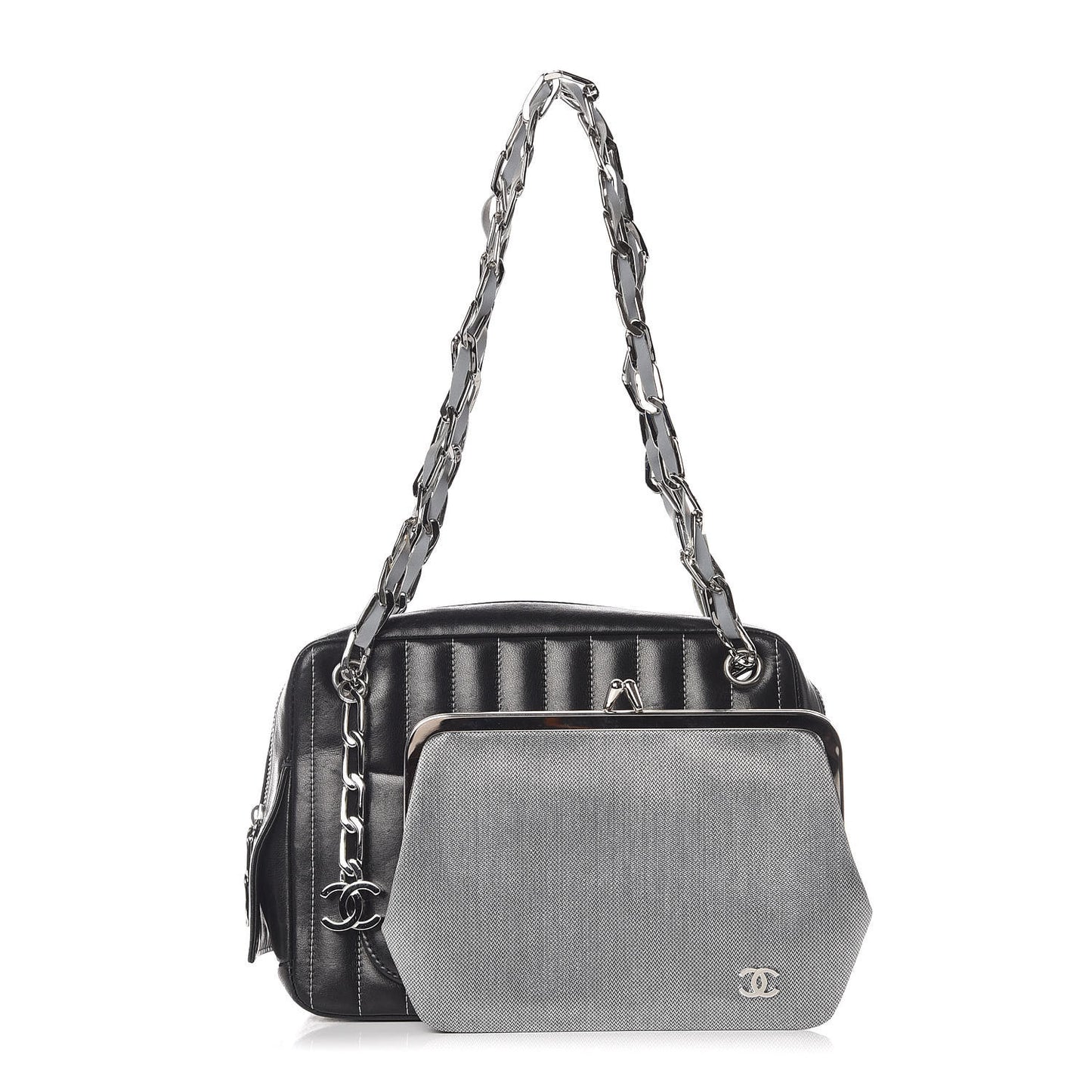 Lambskin Vertical Quilted Mademoiselle Small Camera Case Black