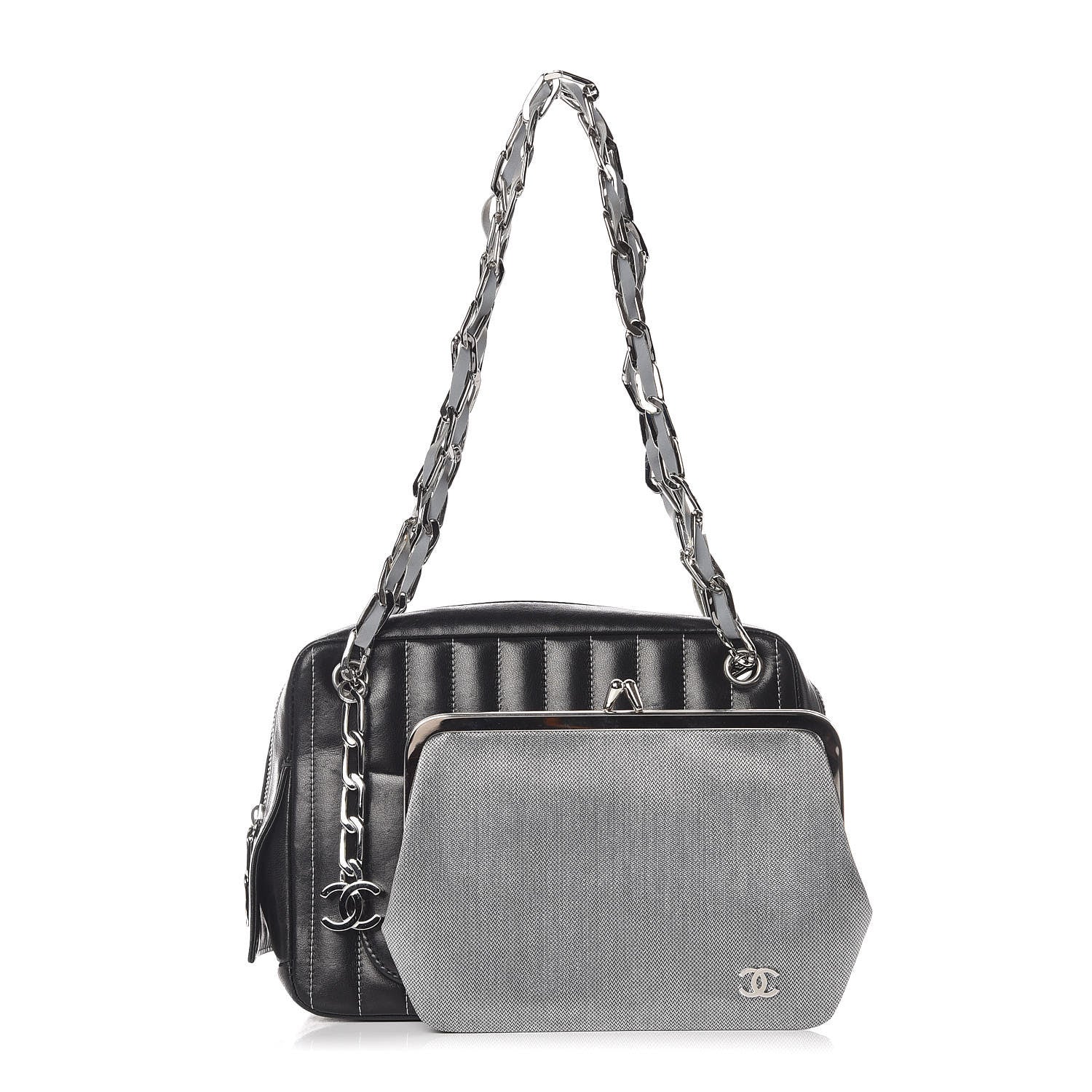 Chanel Lambskin Vertical Quilted Mademoiselle Small Camera Case Black 3 of 11