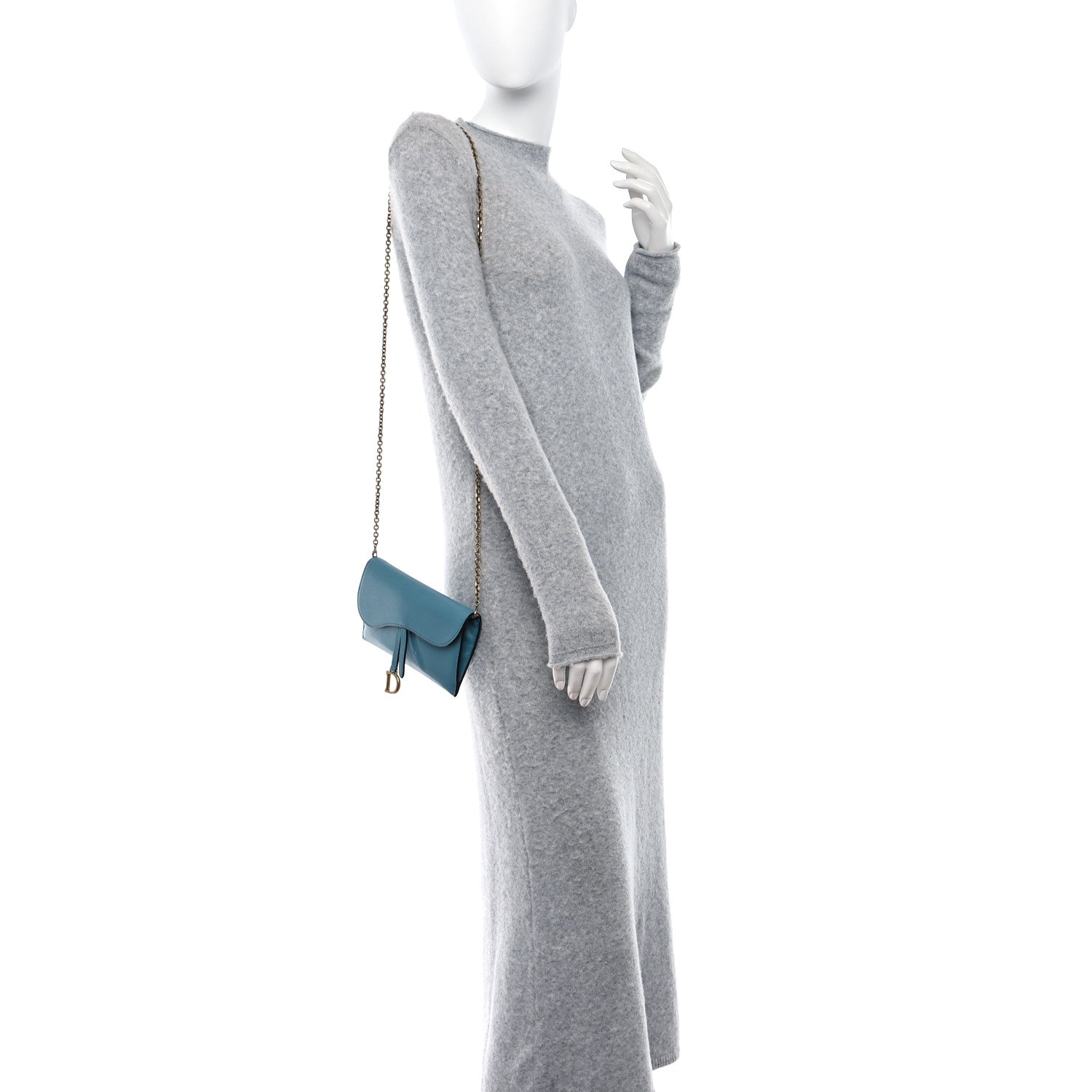 Christian Dior Goatskin Saddle Long Wallet With Chain Cerulean Blue 2 of 9