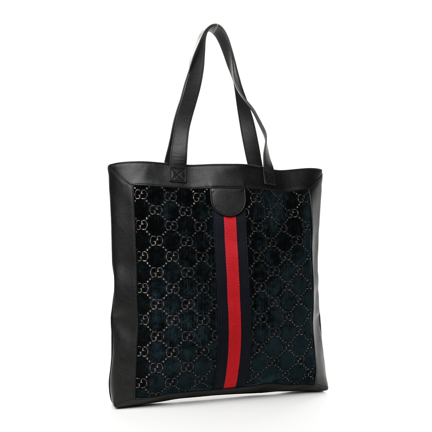Velvet GG Monogram Textured Calfskin Web Large Ophidia Vertical Shopping Tote Blue Beige Black