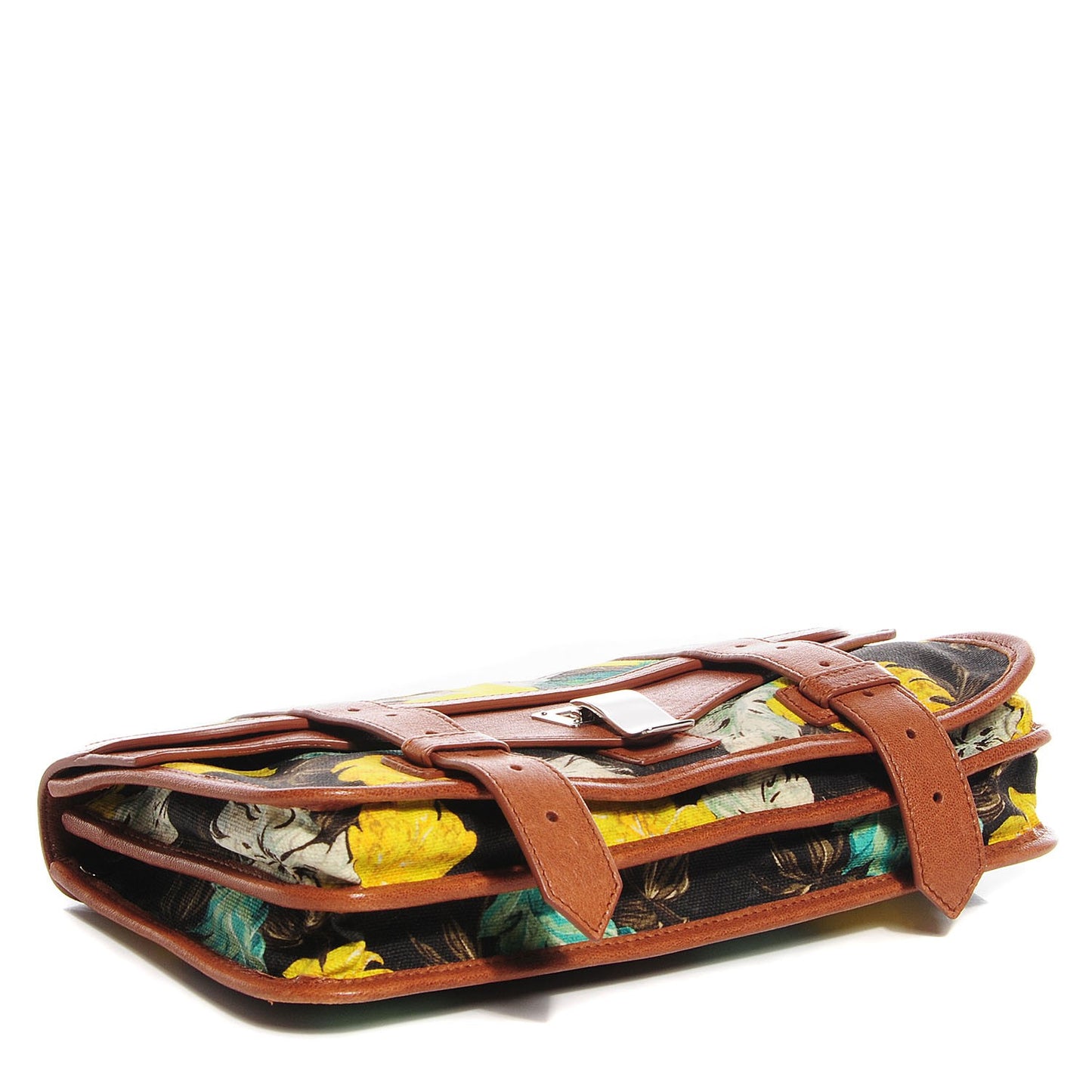 Leather Floral Printed Canvas PS1 Pochette Clutch Yellow