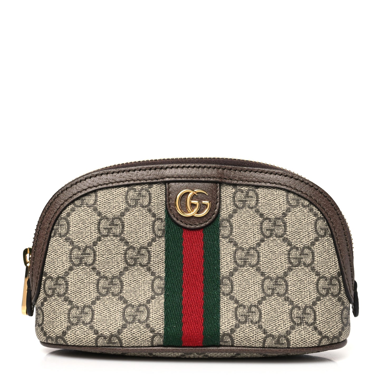 GG Supreme Monogram Textured Calfskin Web Medium Ophidia Cosmetic Case Beige Ebony New Acero