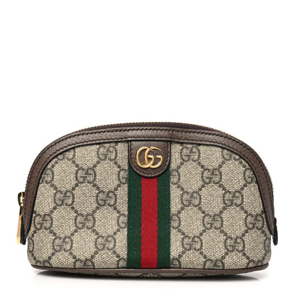 Gucci GG Supreme Monogram Textured Calfskin Web Medium Ophidia Cosmetic Case Beige Ebony New Acero 1 of 8