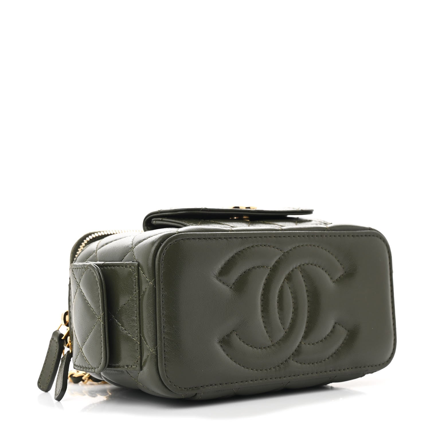 Chanel Lambskin Quilted Polly Pocket East West Top Vanity With Chain Khaki 4 of 11