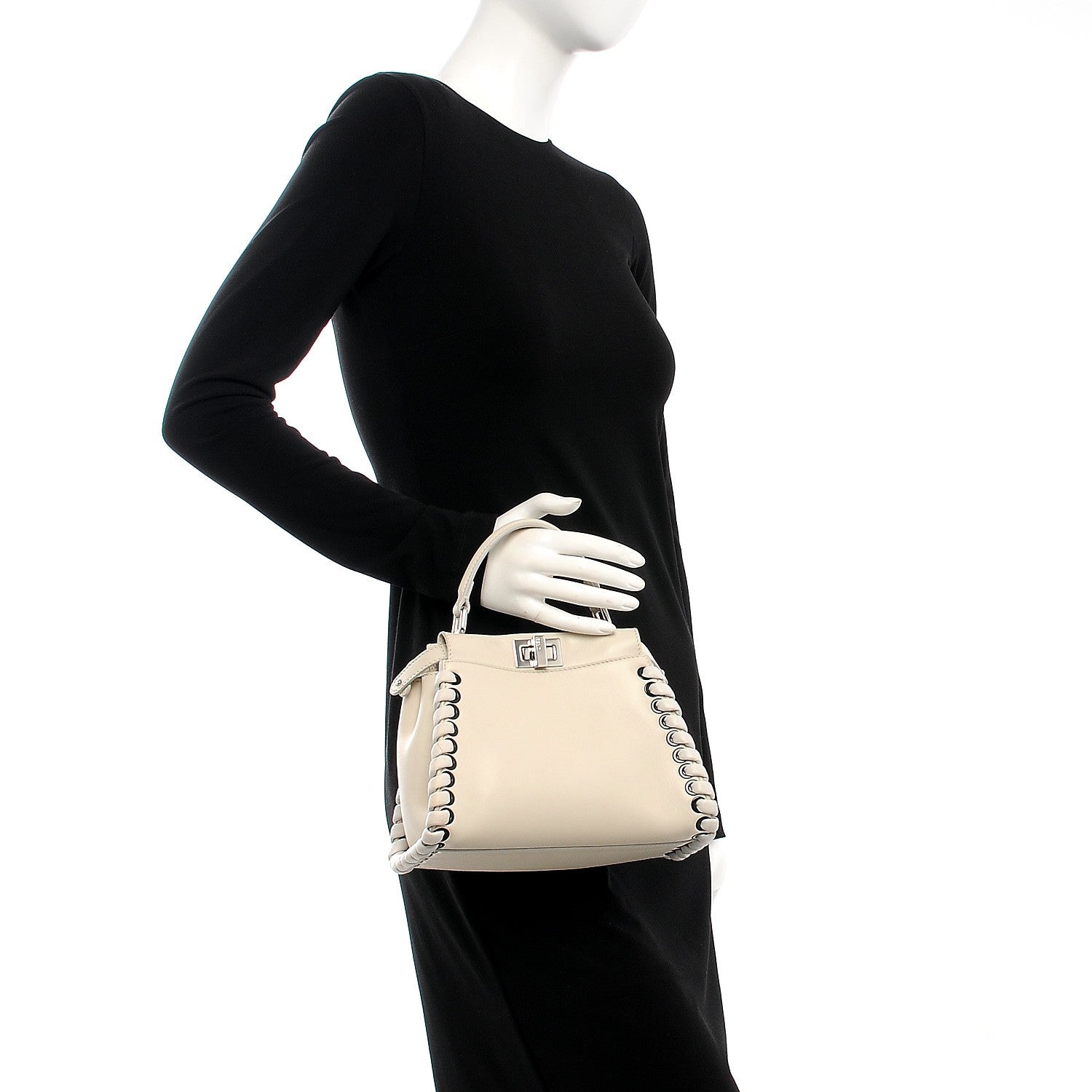 Fendi Nappa Lace Up Mini Peekaboo Iconic Satchel Bianco Carta 3 of 10