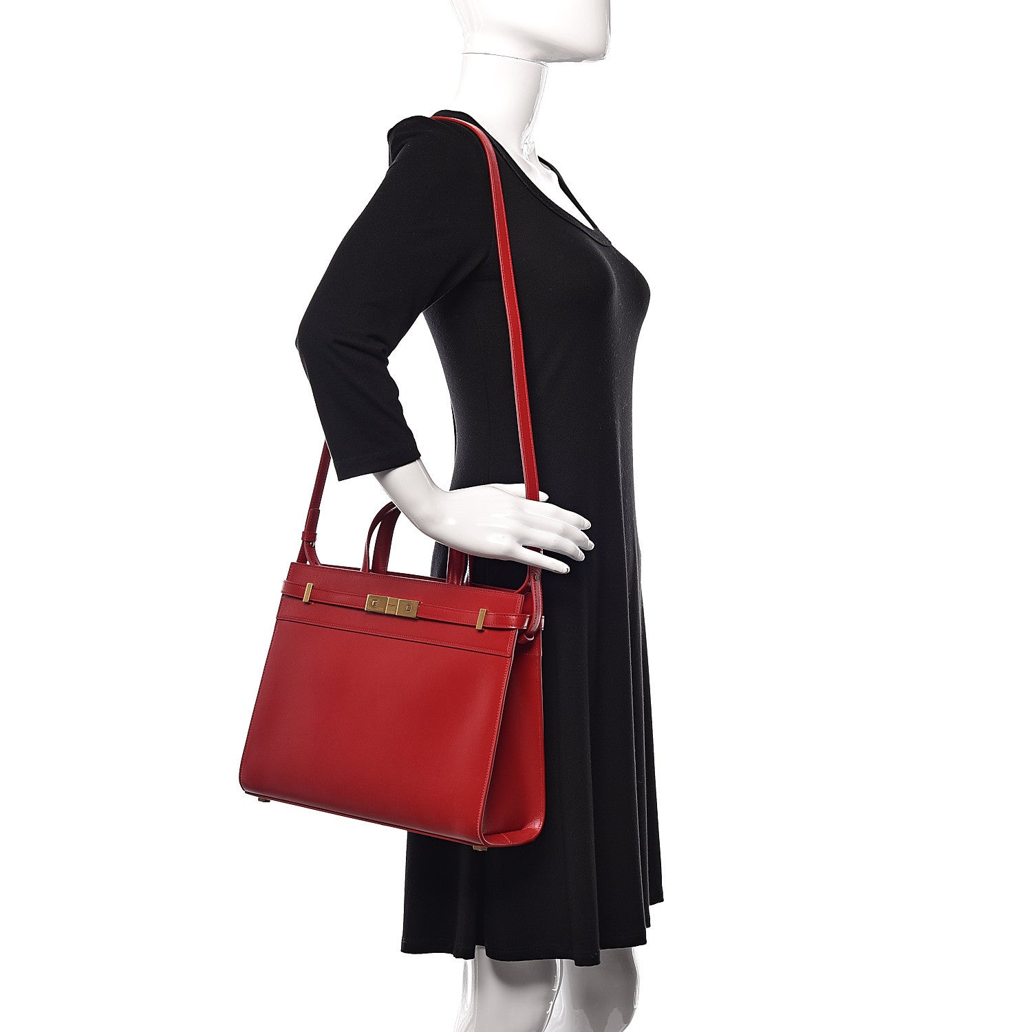 Saint Laurent Calfskin Small Manhattan Shopper Tote Red 2 of 9
