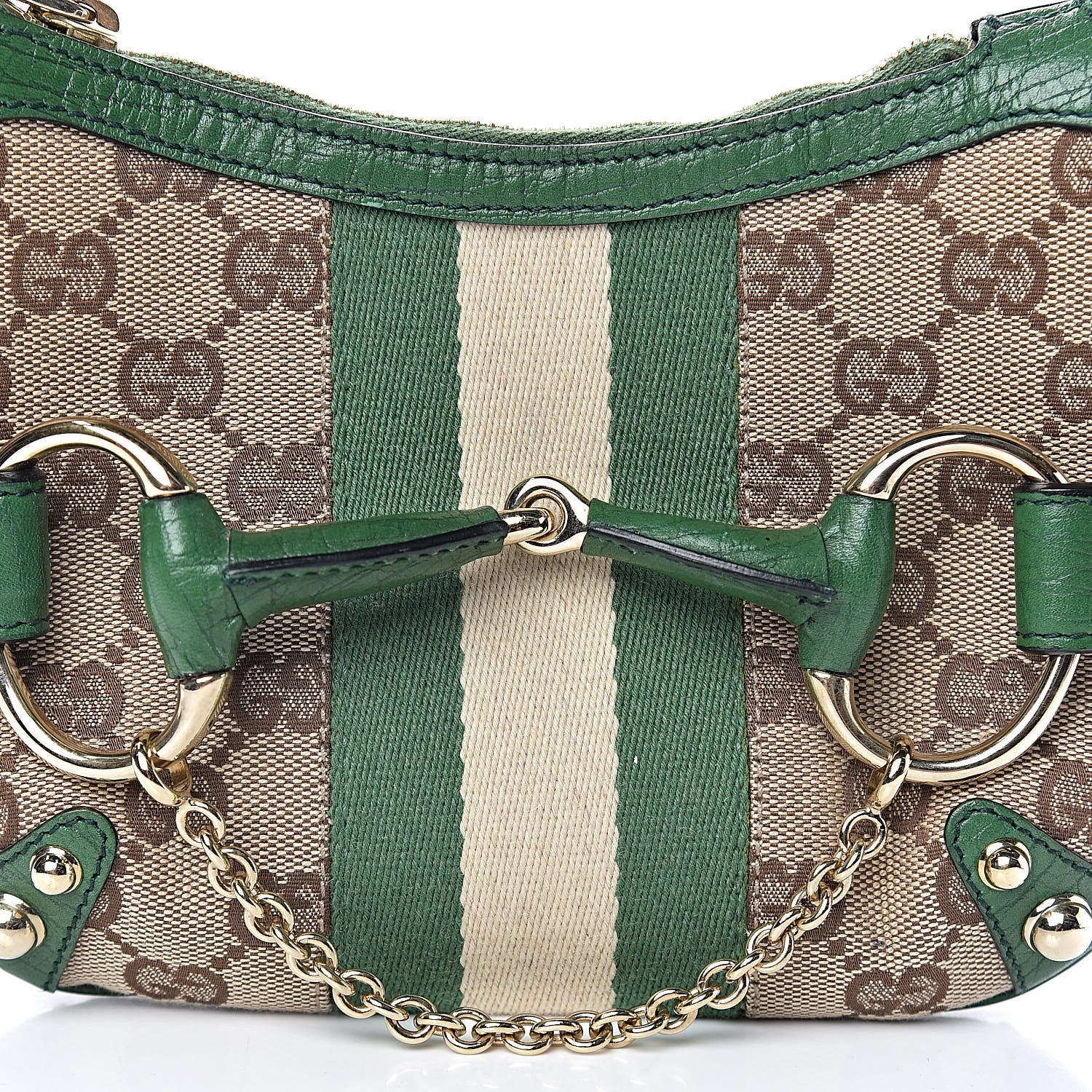 Gucci Monogram Web Horsebit Small Shoulder Bag Green 8 of 10