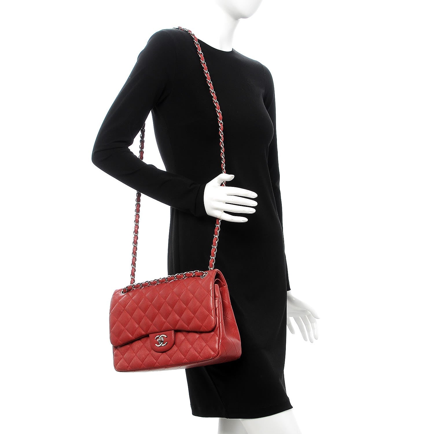 Chanel Caviar Quilted Jumbo Double Flap Red 2 of 14
