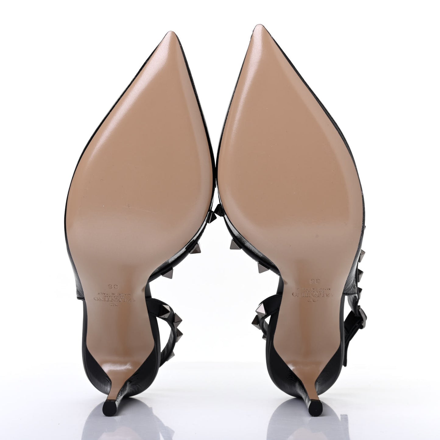 Wrinkled Patent Rockstud Half D'Orsay Slingback 85mm Pumps 36 Black