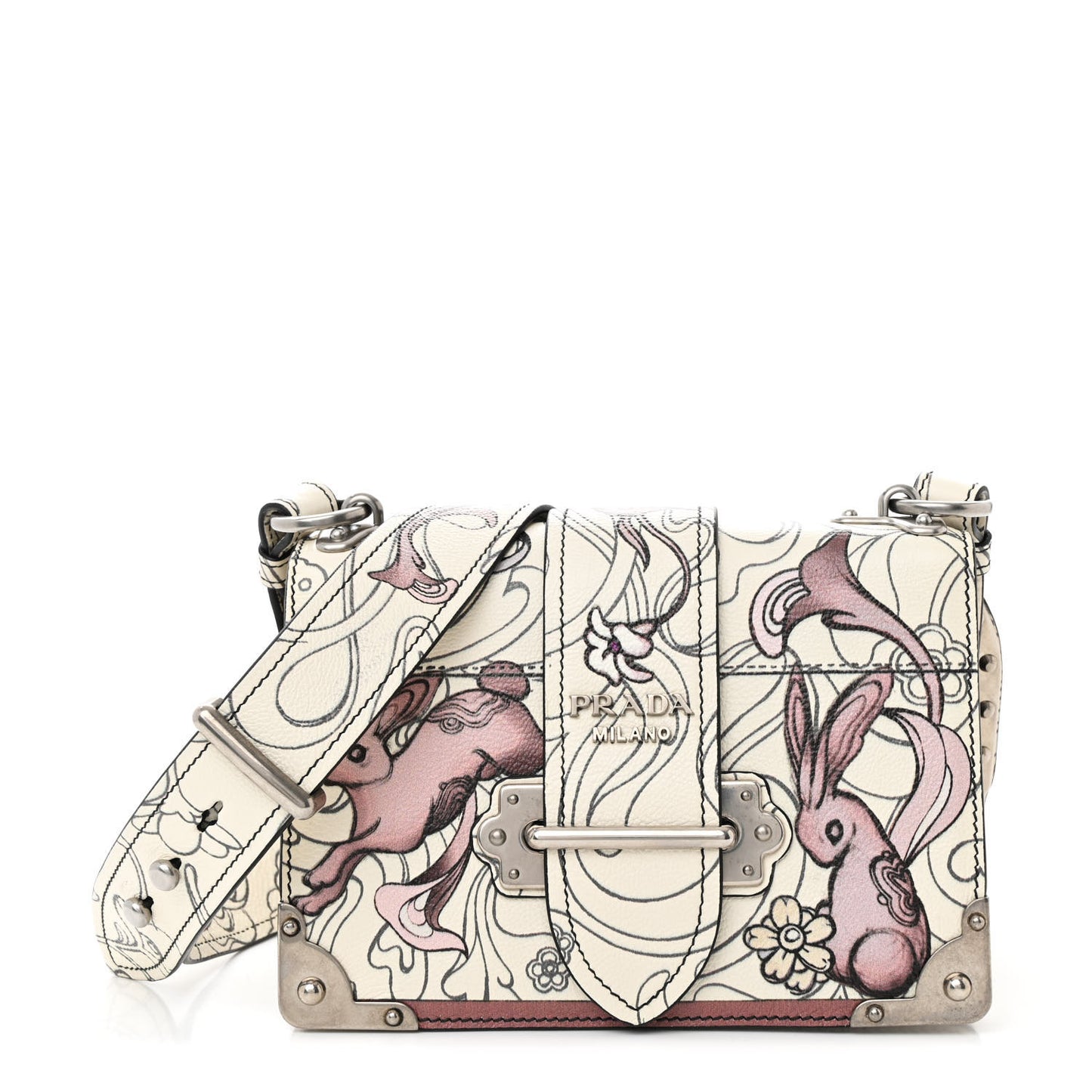 X JAMES JEAN Glace Calfskin Rabbit Print Cahier Bag Opaline