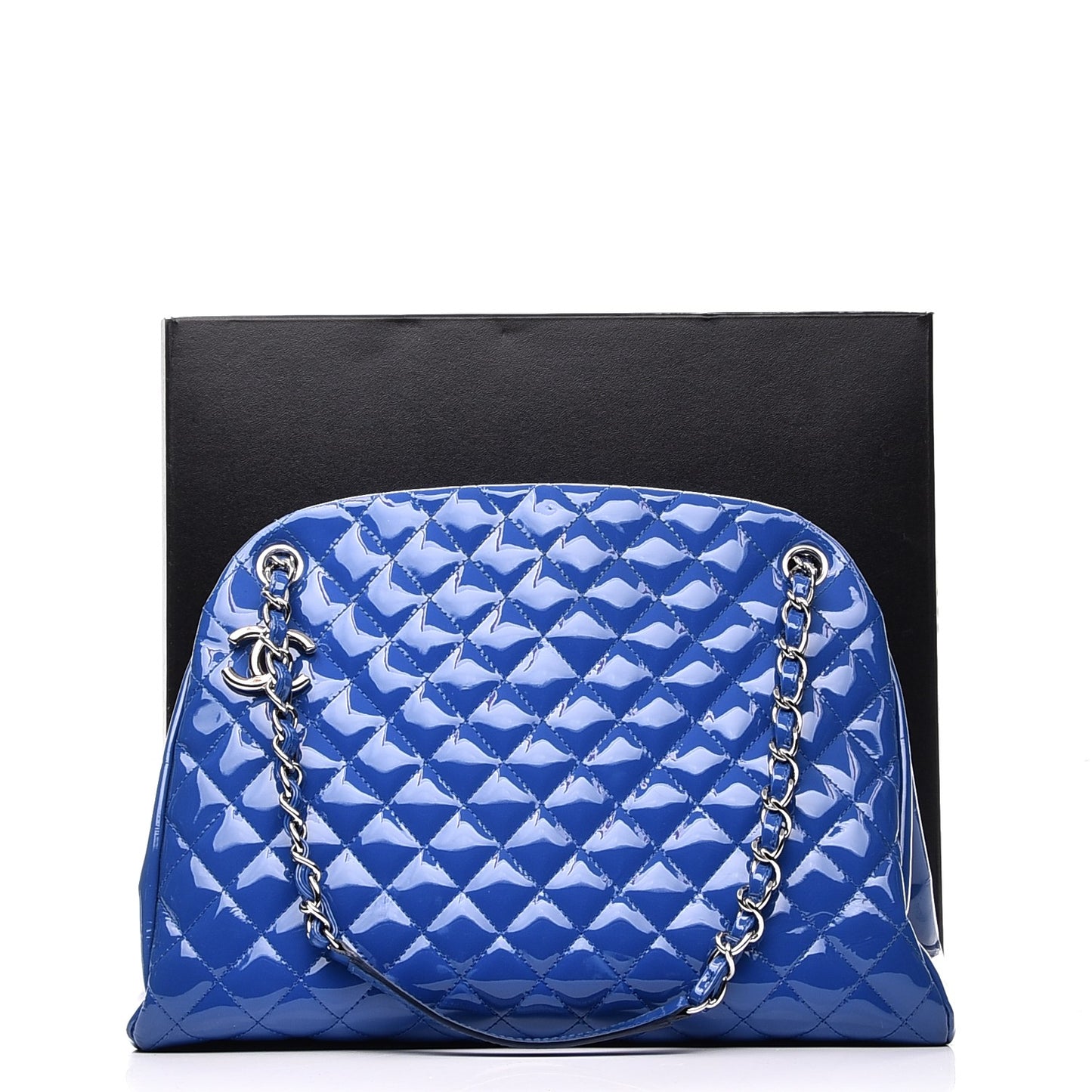 Patent Quilted Large Just Mademoiselle Bowling Bag Dark Blue