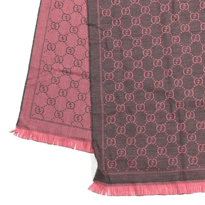 Gucci Wool Jacquard GG Monogram Sten Fringe Scarf Graphite Pink 6 of 10