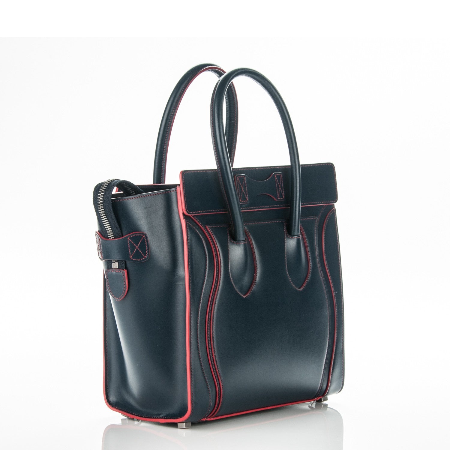 Celine Satin Debossed Calfskin Micro Luggage Navy Blue 3 of 8
