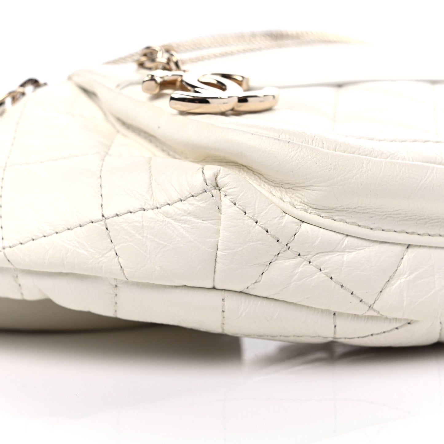 Aged Calfskin Quilted Waist Belt Bag White